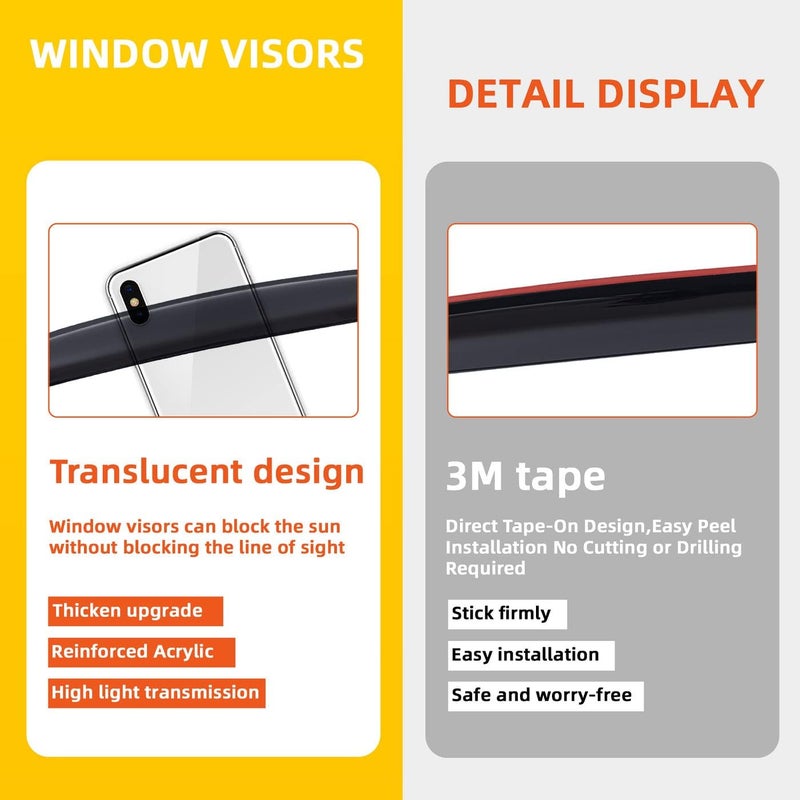 PLDDE Rain Guards Compatible with 2004-2010 BMW E60 5-Series 4-Door Sedan M5 525 528 530 535 545 550 i xdrive xi Tape-On Side Window Visor Wind Deflector Vent Visors Car Accessories - Image 3
